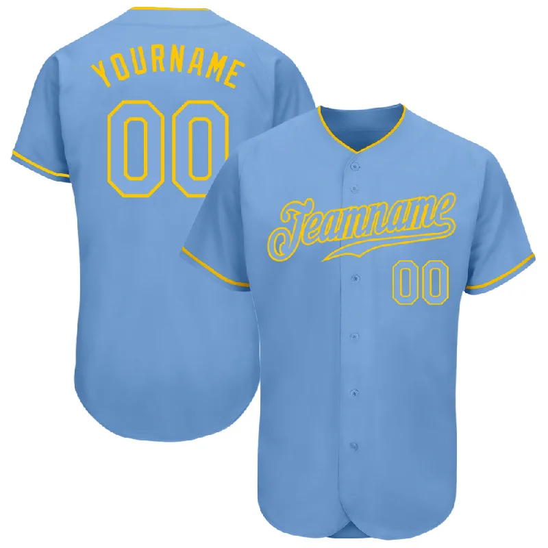 Custom Baseball Jerseys With Logos-Custom Light Blue Light Blue-Gold Authentic Baseball Jersey