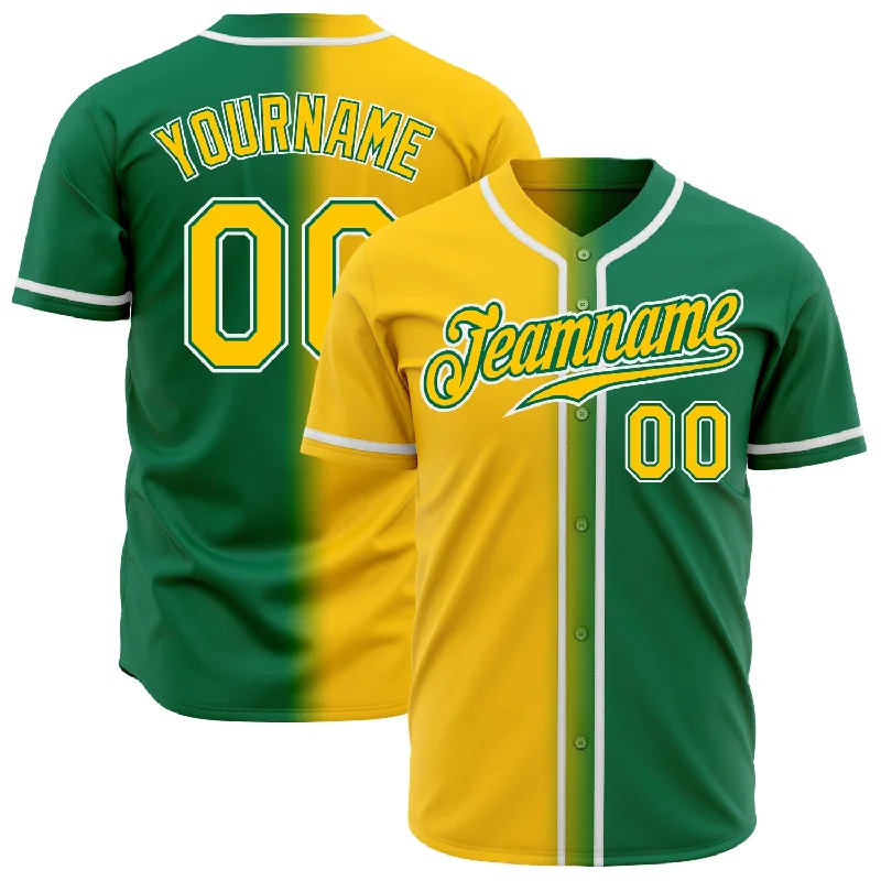 Classic Cotton Baseball Jerseys-Custom Kelly Green Yellow-White Authentic Gradient Fashion Baseball Jersey