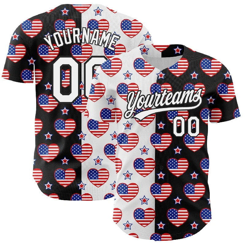 Unique Baseball Jerseys With Custom Features-Custom Black Royal-Red 3D American Flag Patriotic Authentic Baseball Jersey