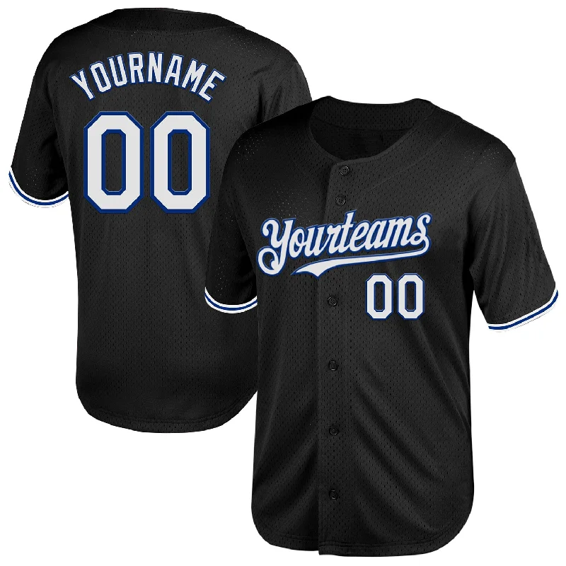 Custom Baseball Jerseys With Bold Patterns-Custom Black White-Royal Mesh Authentic Throwback Baseball Jersey