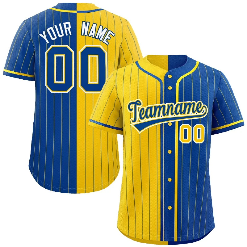 Baseball Jerseys With Full Team Design-Custom Gold Royal Two Tone Striped Fashion Authentic Baseball Jersey