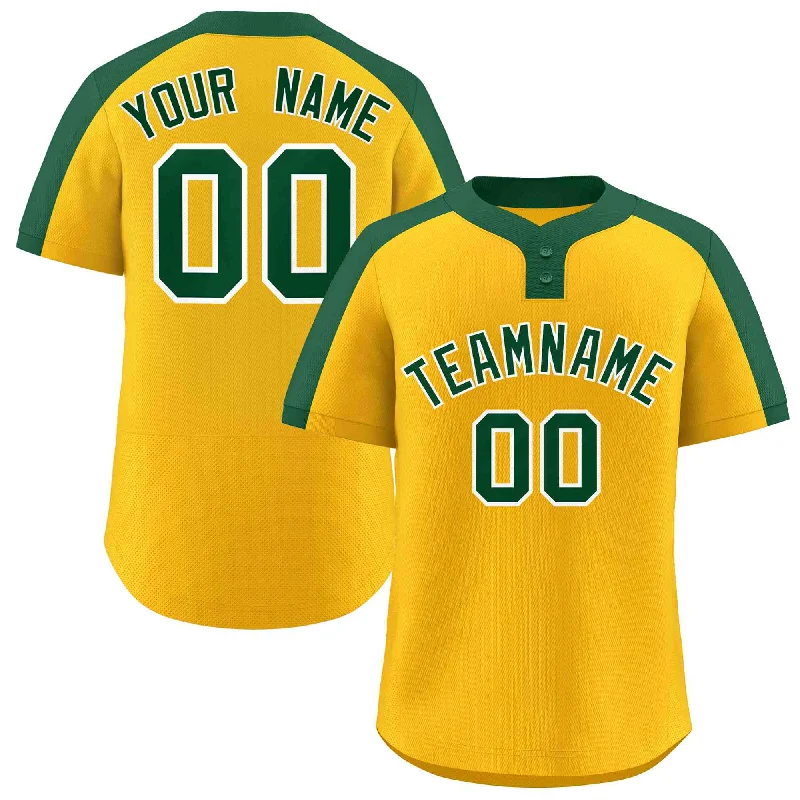 Baseball Jerseys For Sports Tournaments-Custom Gold Green-White Classic Style Authentic Two-Button Baseball Jersey