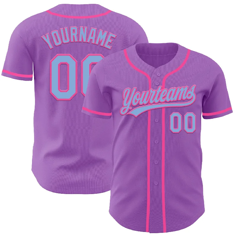 Baseball Jerseys With Custom Lettering-Custom Medium Purple Light Blue-Pink Authentic Baseball Jersey