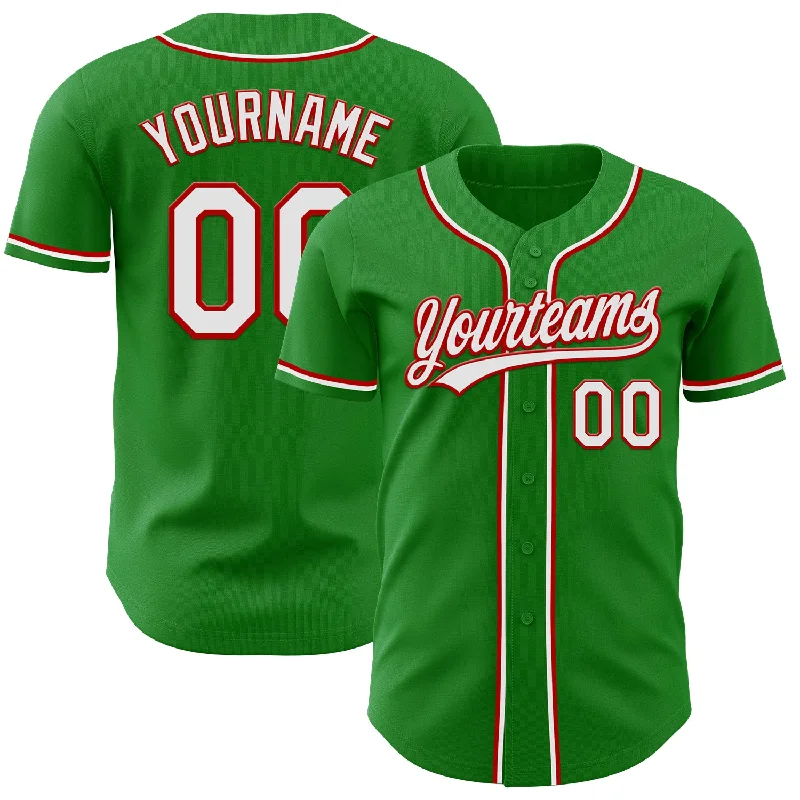 Customizable Baseball Jerseys-Custom Grass Green White-Red Authentic Baseball Jersey