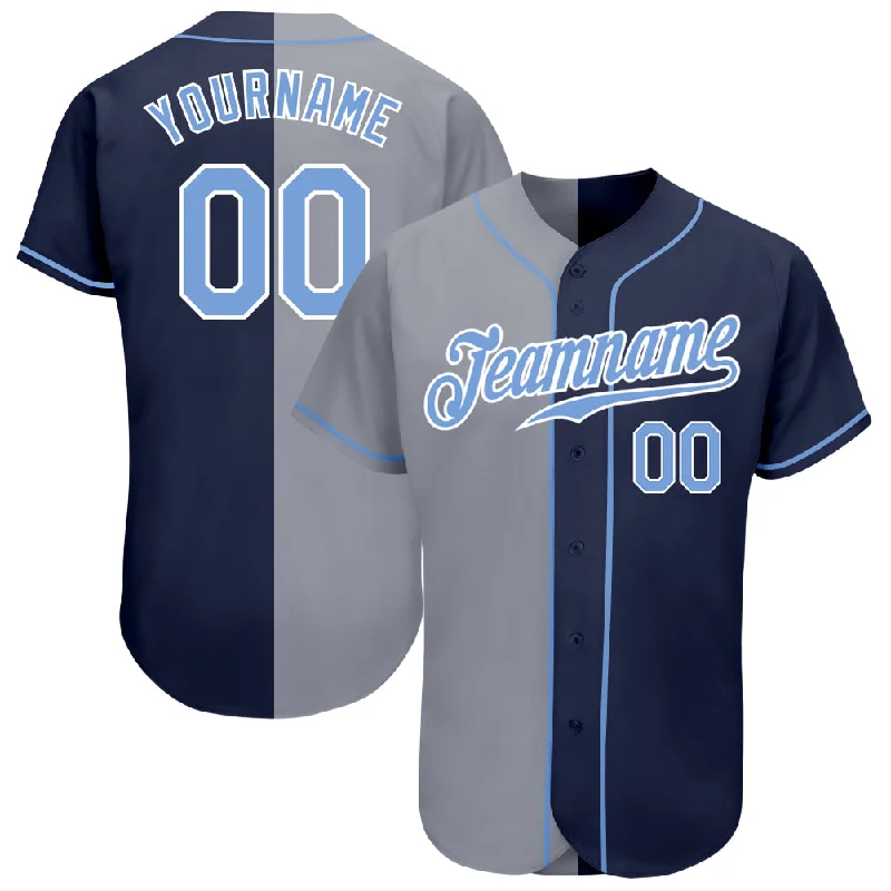 Custom Baseball Jerseys For Players-Custom Navy Light Blue-Gray Authentic Split Fashion Baseball Jersey