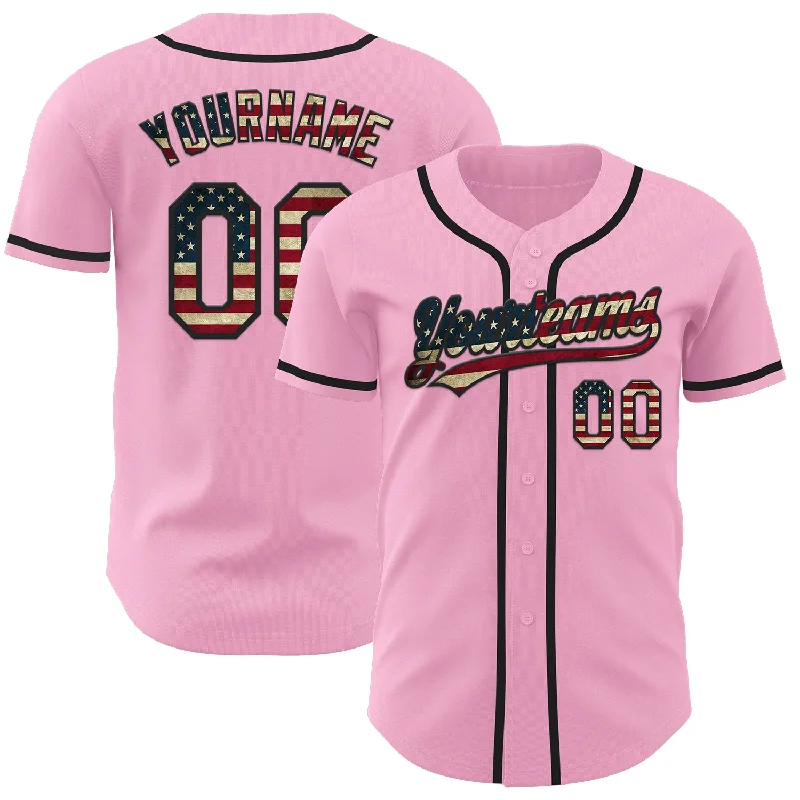 Custom Baseball Jerseys With Patterns-Custom Light Pink Vintage USA Flag-Black Authentic Baseball Jersey