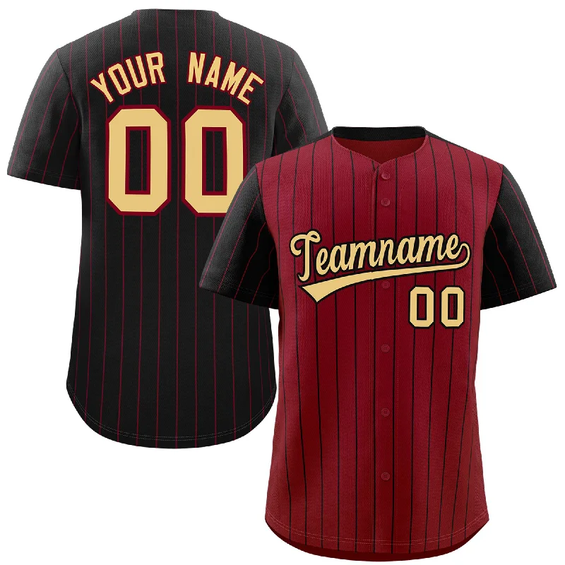 Custom Sports Baseball Jerseys-Custom Crimson Black Pinstripe Personalized Raglan Sleeves Authentic Baseball Jersey