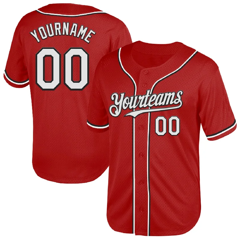 Custom Baseball Jerseys For Game Day-Custom Red White-Black Mesh Authentic Throwback Baseball Jersey