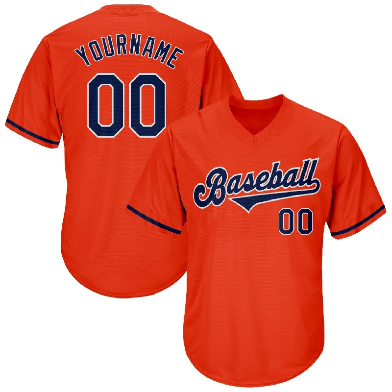 Baseball Jerseys With Custom Neck Designs-Custom Orange Navy-White Authentic Throwback Rib-Knit Baseball Jersey Shirt