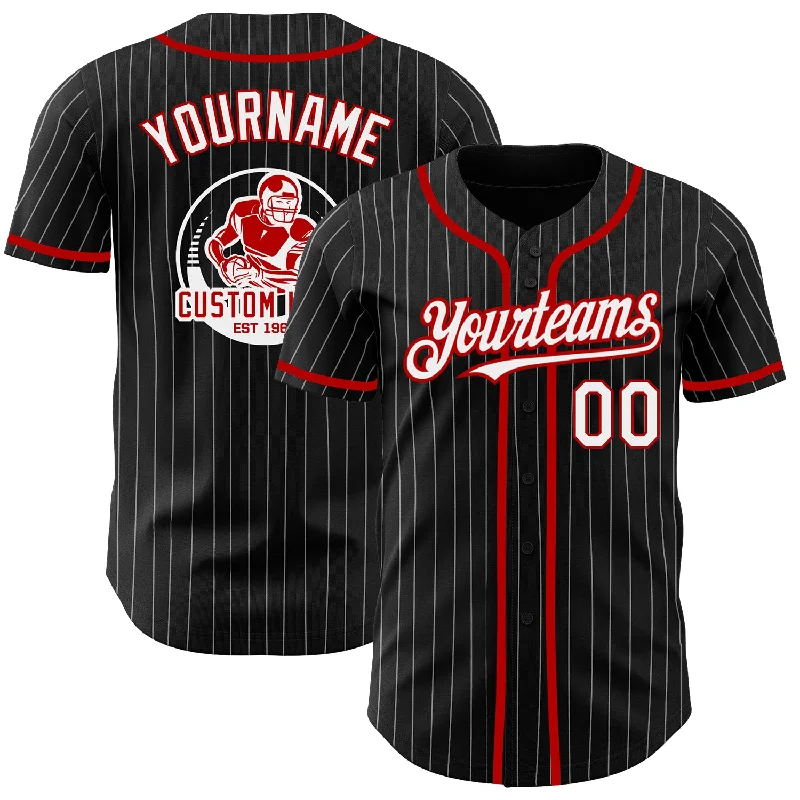 Baseball Jerseys For Sports Tournaments-Custom Black White Pinstripe Red Authentic Baseball Jersey