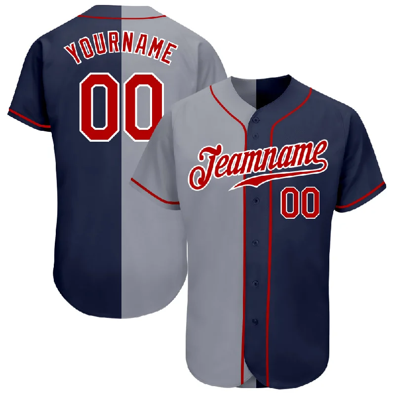 Custom Baseball Jerseys-Custom Navy Red-Gray Authentic Split Fashion Baseball Jersey