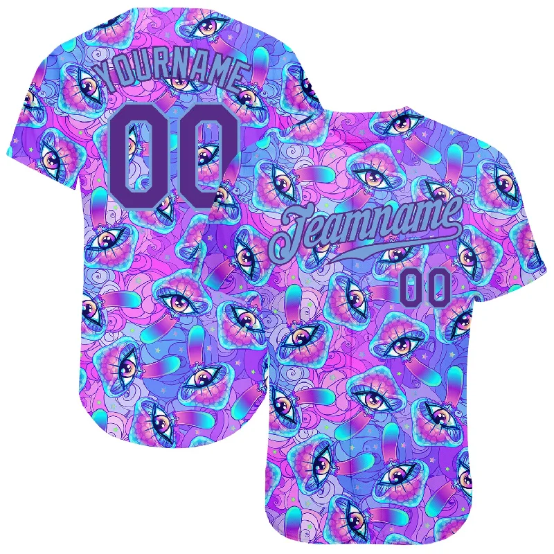 Baseball Jerseys With Custom Patches-Custom 3D Pattern Design Magic Mushrooms Psychedelic Hallucination Authentic Baseball Jersey