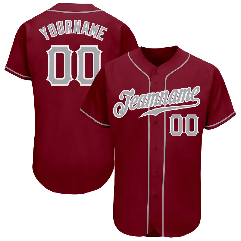 Customized Baseball Jerseys With Team Name-Custom Crimson Gray-White Authentic Baseball Jersey