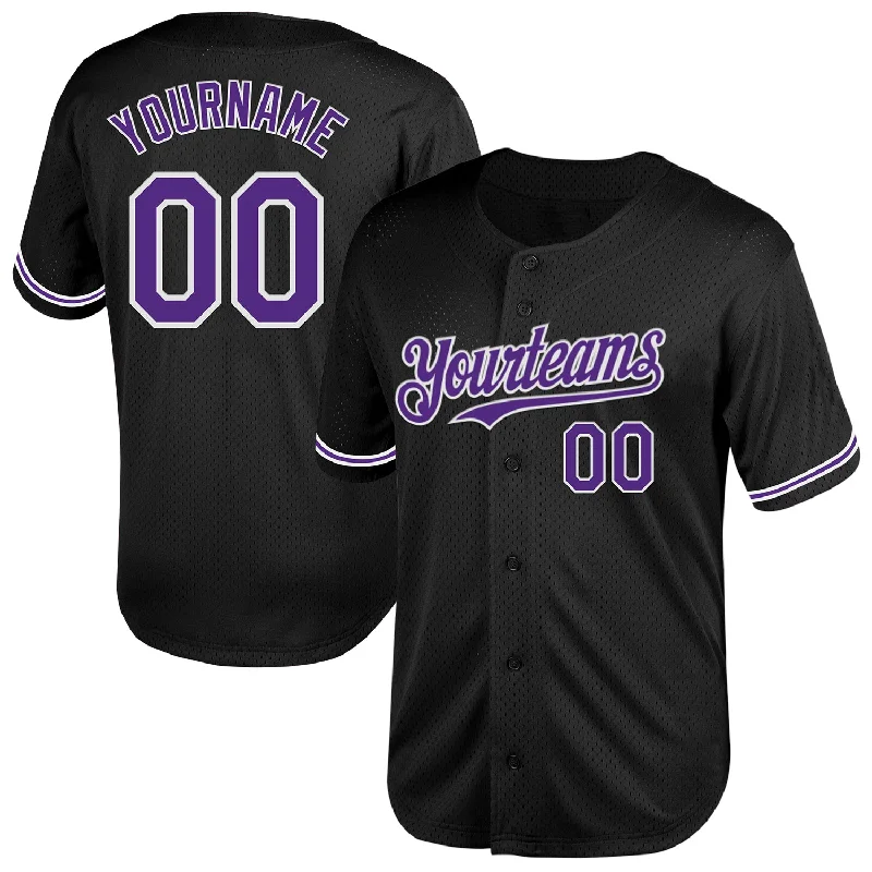 Baseball Jerseys For Softball Teams-Custom Black Purple-White Mesh Authentic Throwback Baseball Jersey