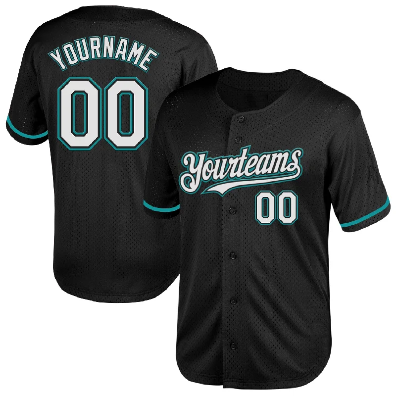 Team Baseball Jerseys For Competitive Leagues-Custom Black White-Teal Mesh Authentic Throwback Baseball Jersey