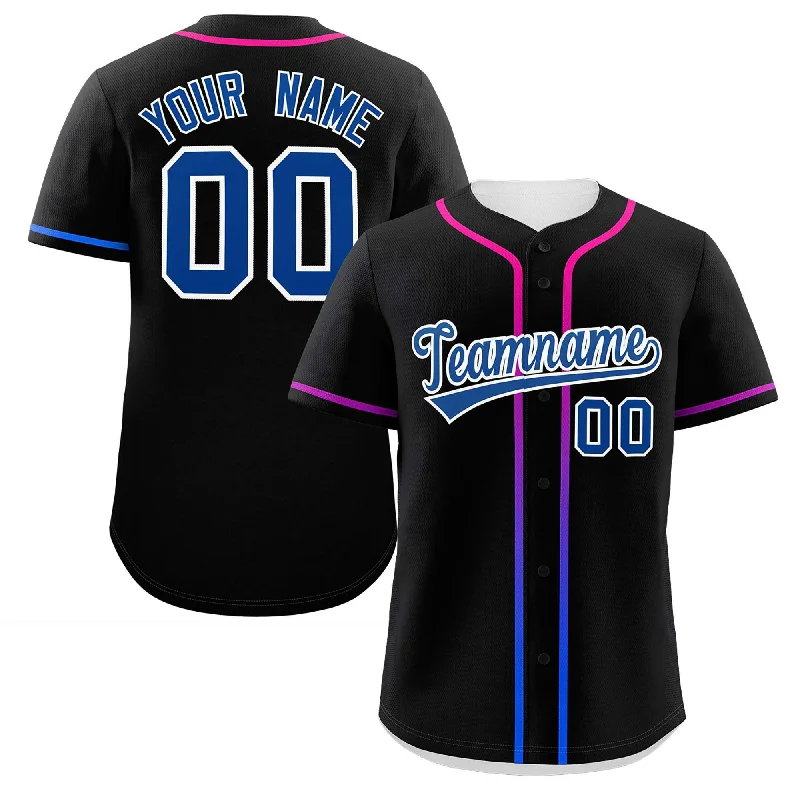 Personalized Baseball Jerseys For Boys-Custom Black Royal Personalized Gradient Ribbed Design Authentic Baseball Jersey