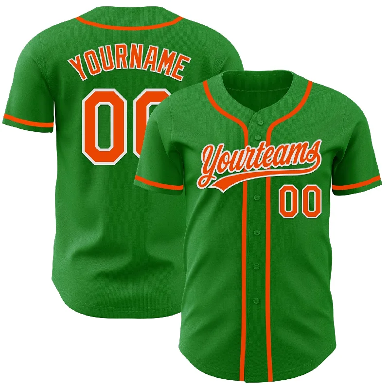 Custom Embroidered Baseball Jerseys-Custom Grass Green Orange-White Authentic Baseball Jersey