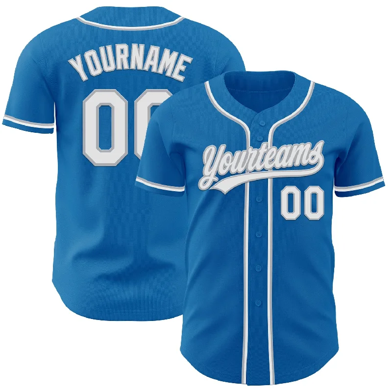 Custom Baseball Jerseys With Player Photos-Custom Blue White-Gray Authentic Baseball Jersey