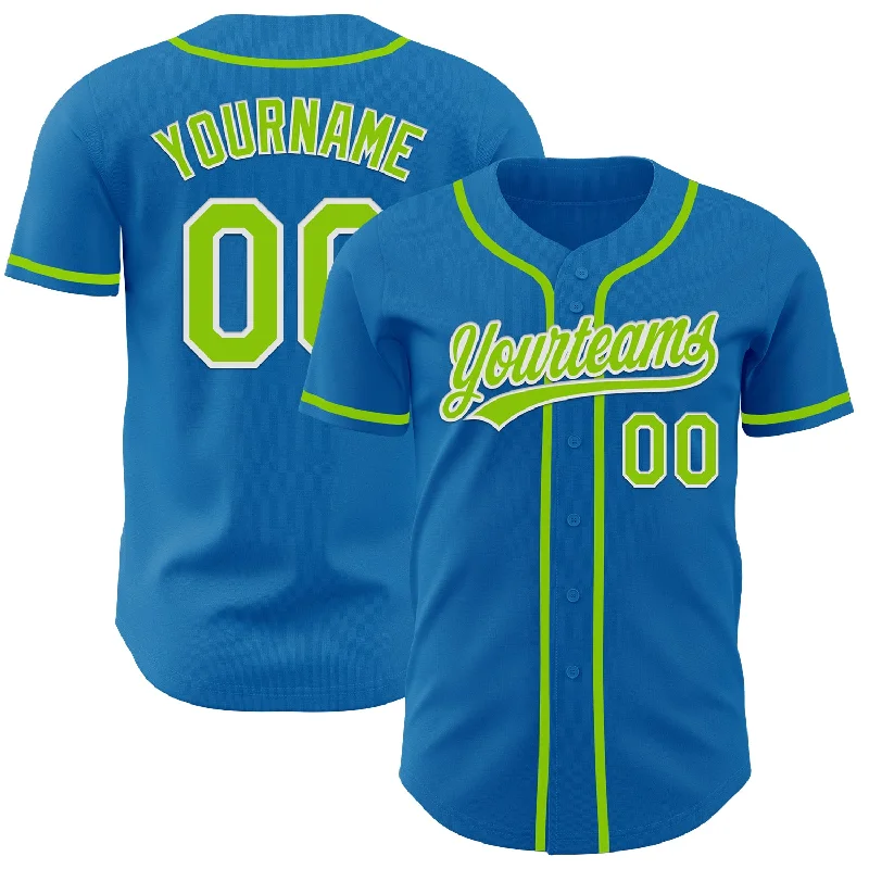 Custom Baseball Jerseys For Charity-Custom Blue Neon Green-White Authentic Baseball Jersey