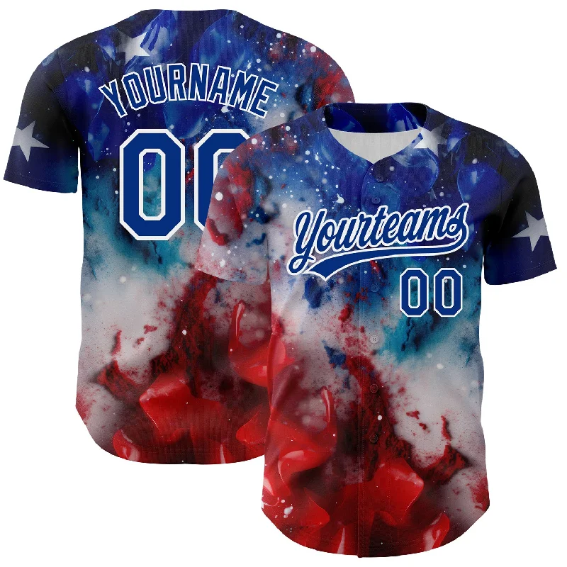 Custom Baseball Jerseys With Team Emblems-Custom Royal Red-White 3D American Flag Patriotic Authentic Baseball Jersey