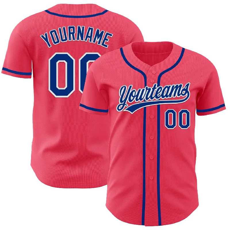 Custom Baseball Jerseys For High School Teams-Custom Neon Pink Royal-White Authentic Baseball Jersey