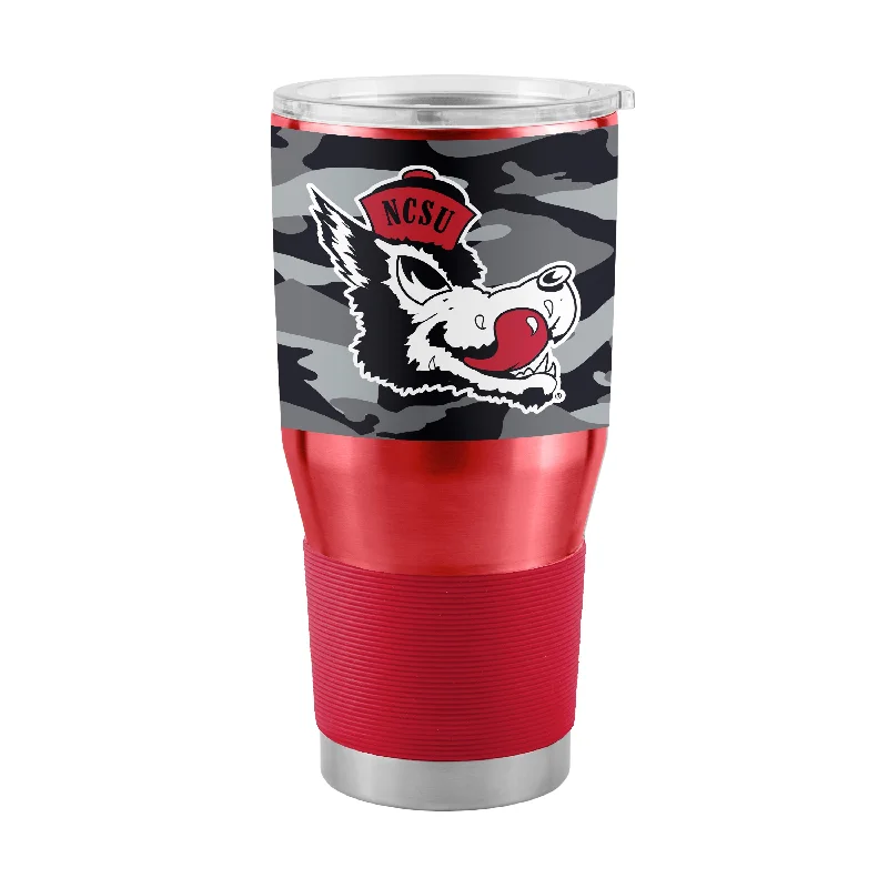 Custom Mugs For Sports Fans-NC State Vault 30oz Camo Stainless Steel Tumbler