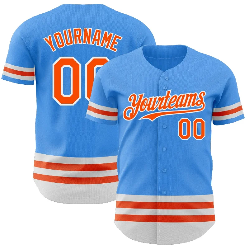 Premium Baseball Jerseys-Custom Electric Blue Orange-White Line Authentic Baseball Jersey