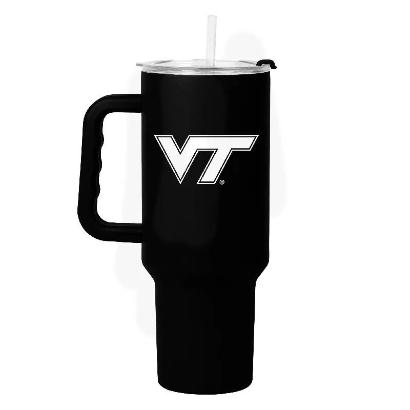 Team Mugs With Custom Quotes-Virginia Tech Black 40oz Flipside Powder Coat Tumbler