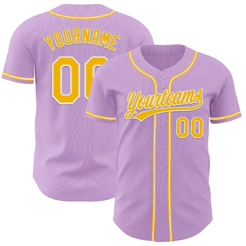 Baseball Jerseys With Stylish Patterns-Custom Light Purple Gold-White Authentic Baseball Jersey