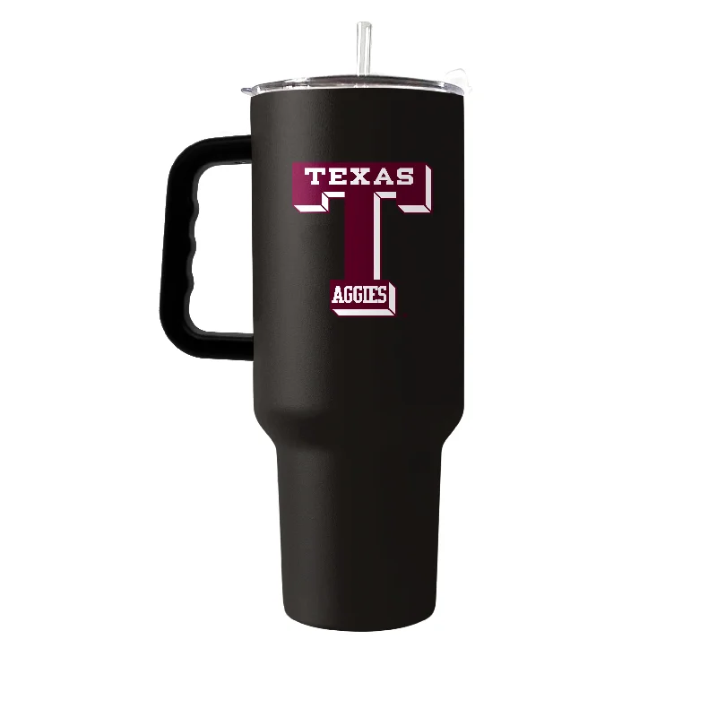 Custom Team Mugs For Events And Tournaments-Texas A&M Vault Black 40oz Flipside Powder Coat Tumbler