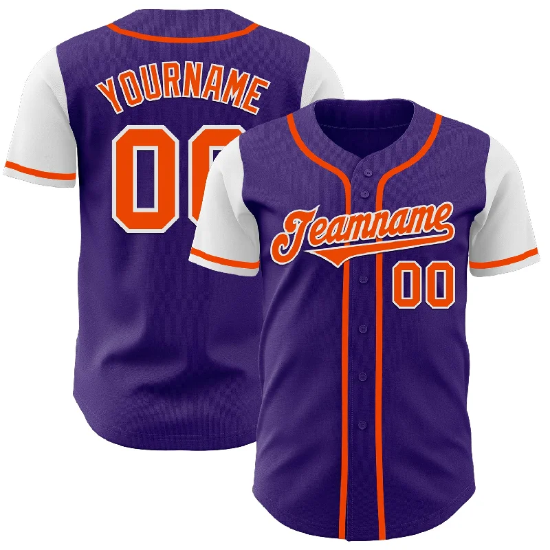 Personalized Baseball Jerseys With Player Info-Custom Purple Orange-White Authentic Two Tone Baseball Jersey