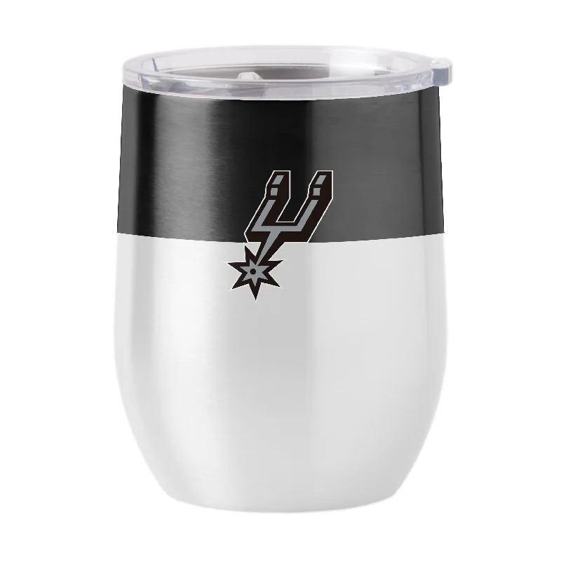 Team Mugs With Pictures And Names-San Antonio Spurs Colorblock 16oz Stainless Curved Beverage