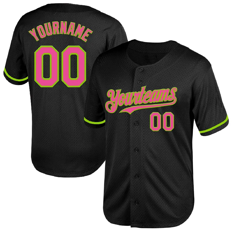 Classic Style Baseball Jerseys-Custom Black Pink-Neon Green Mesh Authentic Throwback Baseball Jersey