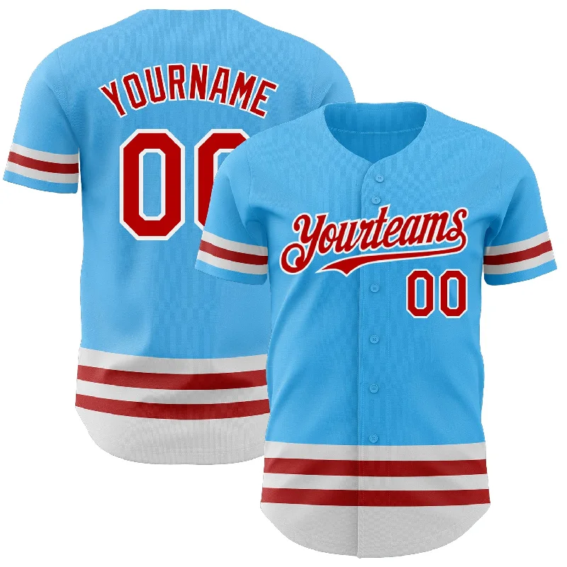 Baseball Jerseys For Softball Teams-Custom Sky Blue Red-White Line Authentic Baseball Jersey