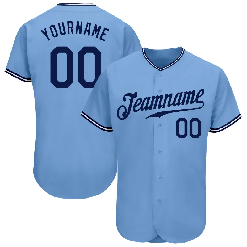 Personalized Baseball Jerseys For Personalized Events-Custom Light Blue Navy-White Authentic Baseball Jersey