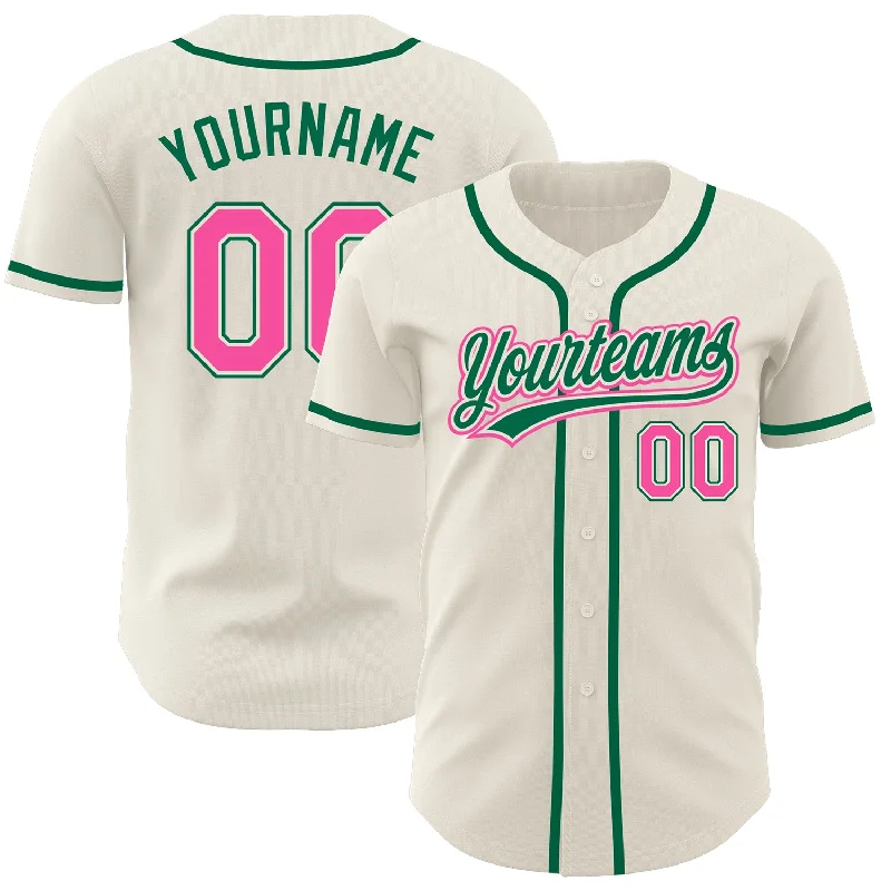 Custom Baseball Jerseys For Holiday Gifts-Custom Cream Pink-Kelly Green Authentic Baseball Jersey