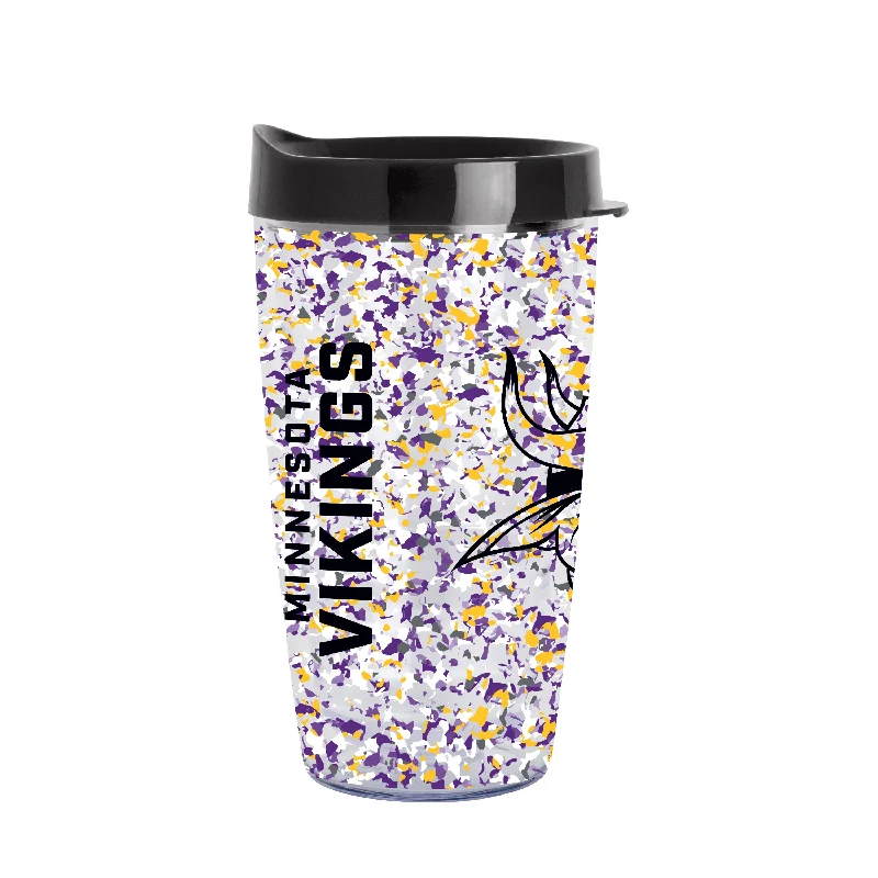 Sports Team Mugs For Tailgates-Minnesota Vikings 16oz Terrazzo Dbl Wall Clear Tumbler