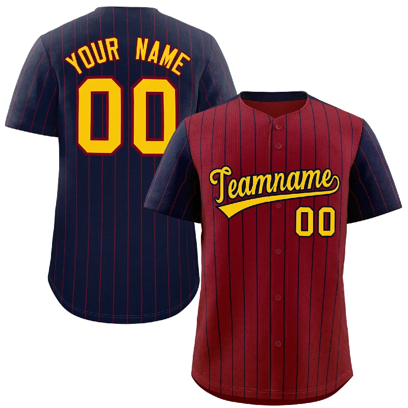 Baseball Jerseys For Family Teams-Custom Crimson Navy Pinstripe Personalized Raglan Sleeves Authentic Baseball Jersey