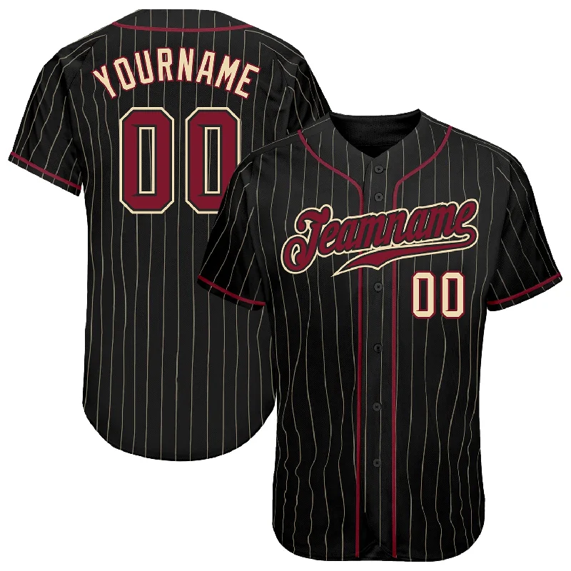 Limited Edition Baseball Jerseys-Custom Black Cream Pinstripe Crimson-Cream Authentic Baseball Jersey