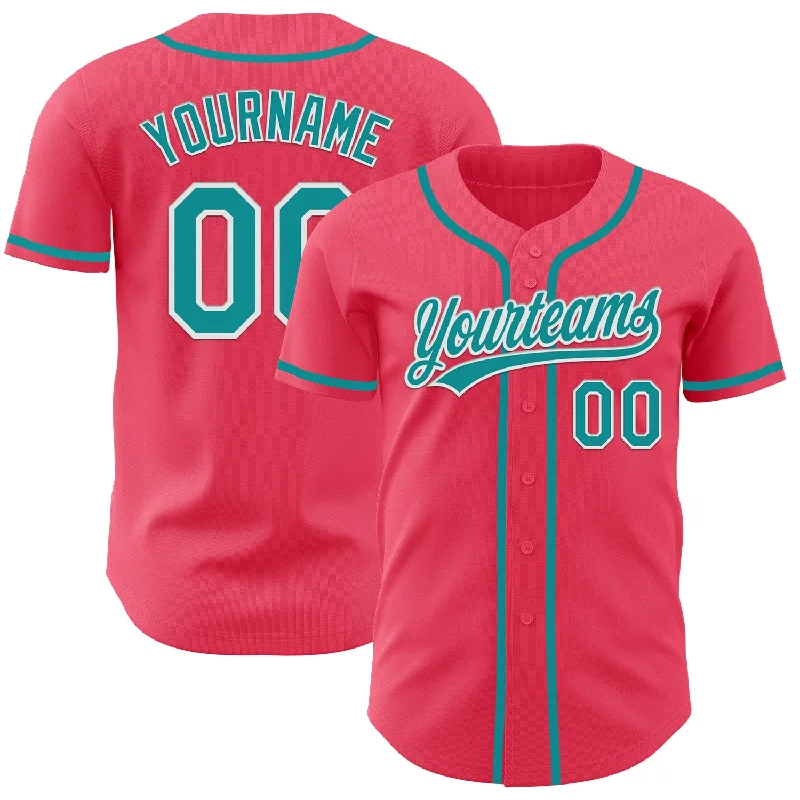 Baseball Jerseys For Family Teams-Custom Neon Pink Teal-White Authentic Baseball Jersey