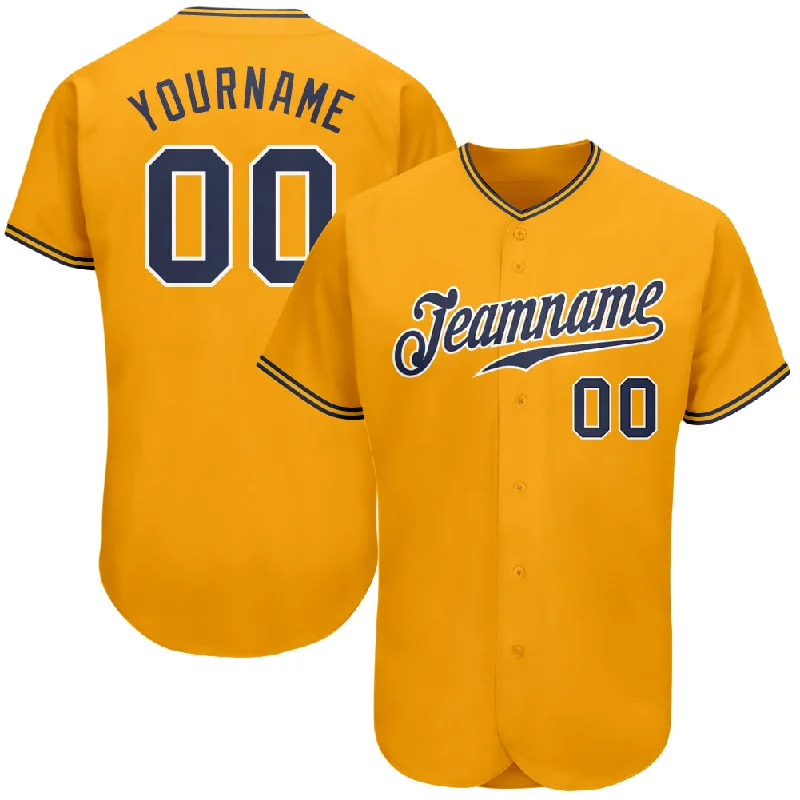 Baseball Jerseys With Custom Embroidery-Custom Gold Navy-White Authentic Baseball Jersey