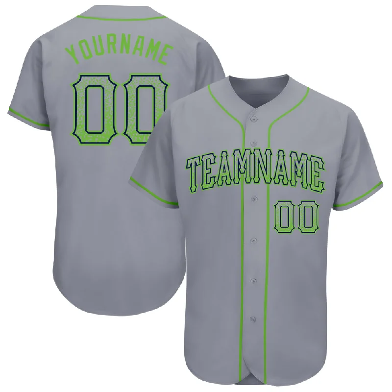 Kids Baseball Jerseys With Custom Designs-Custom Gray Neon Green-Navy Authentic Drift Fashion Baseball Jersey