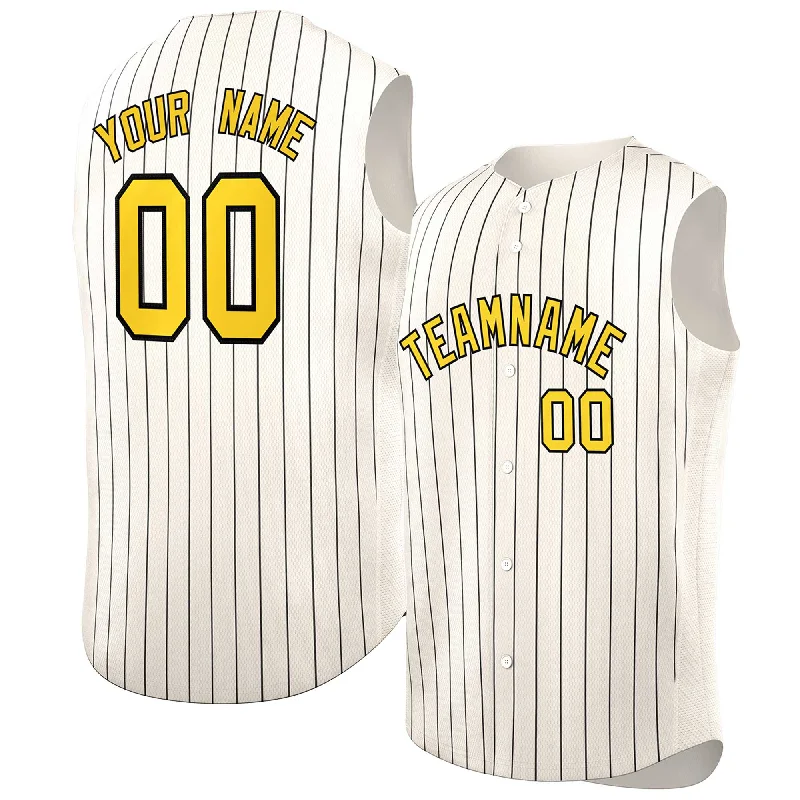 Custom Sports Baseball Jerseys-Custom Cream Gold-Black Sleeveless Stripe Fashion Baseball Jersey