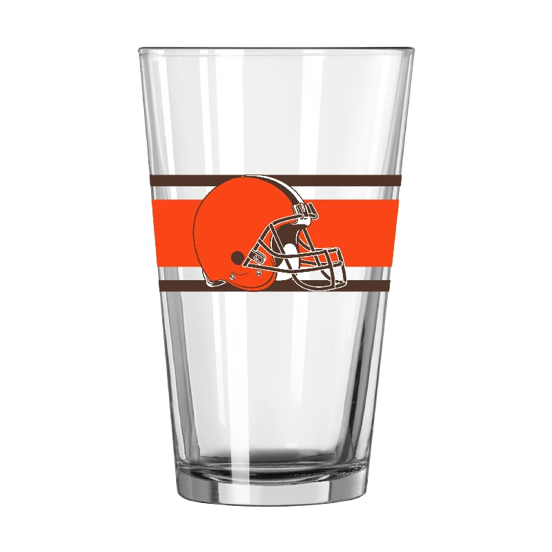 Custom Team Mugs With Slogans And Quotes-Cleveland Browns 16oz Stripe Pint Glass