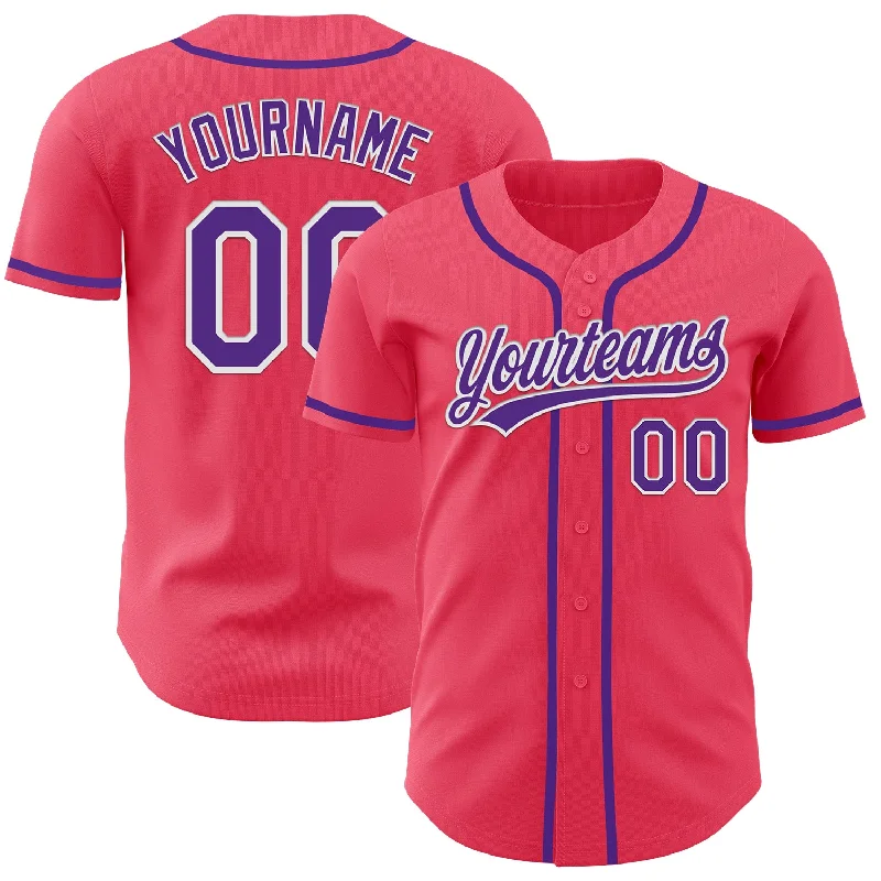 Custom Baseball Jerseys For Corporate Events-Custom Neon Pink Purple-White Authentic Baseball Jersey