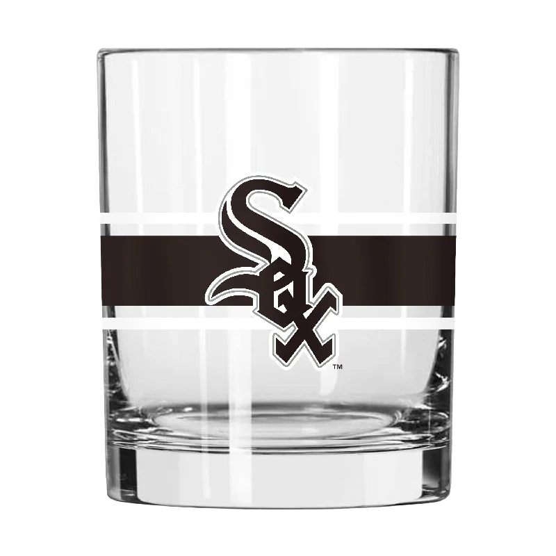 Custom Sports Team Mugs With Slogans-Chicago White Sox 14oz Stripe Rocks Glass