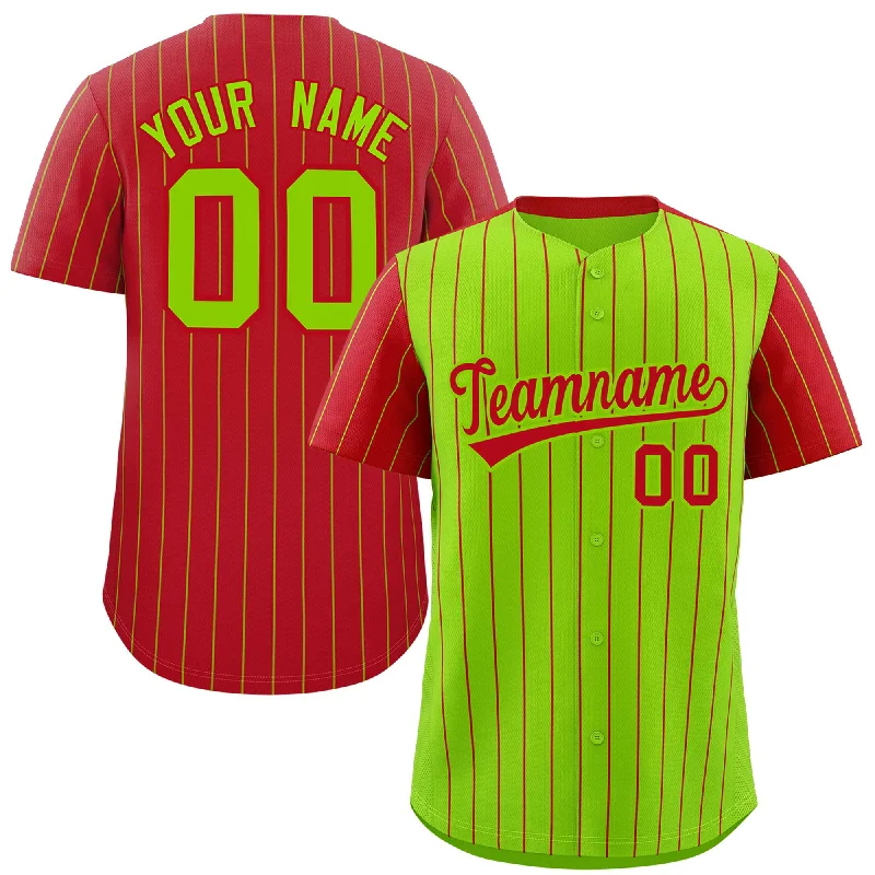 Custom Baseball Jerseys With Fashionable Designs-Custom Neon Green Purple Pinstripe Personalized Raglan Sleeves Authentic Baseball Jersey