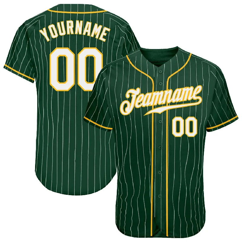 Baseball Jerseys For Teams-Custom Green White Pinstripe White-Gold Authentic Baseball Jersey