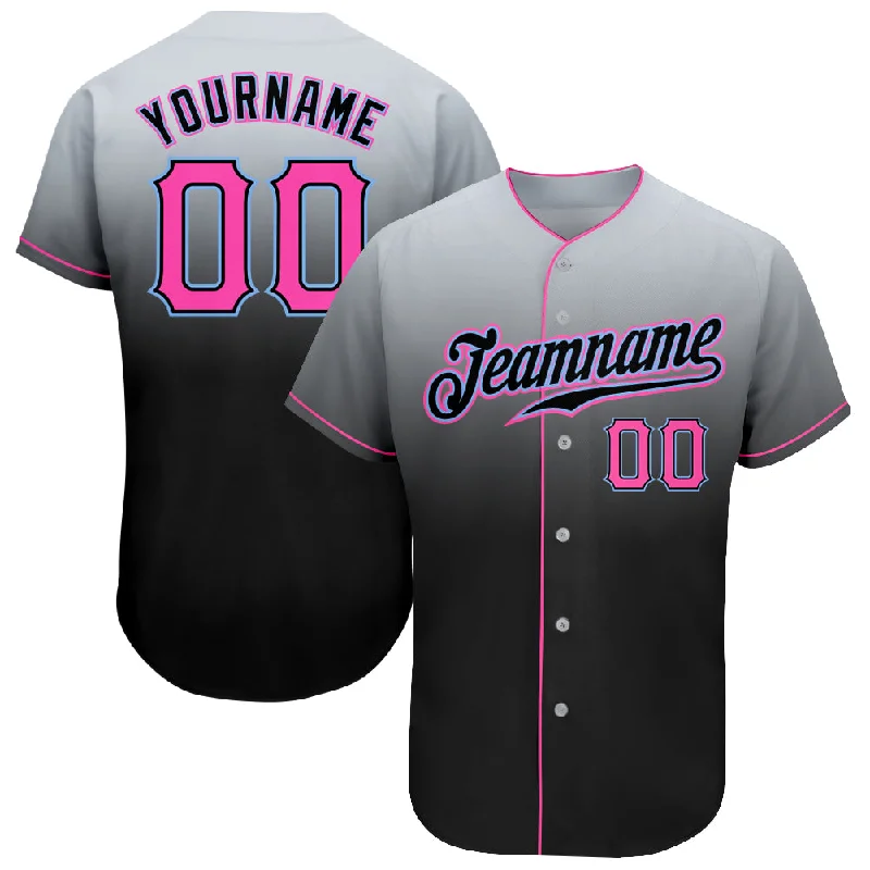 Baseball Jerseys For Softball Teams-Custom Gray Pink-Black Authentic Fade Fashion Baseball Jersey