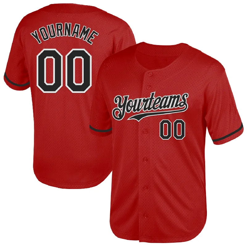 Youth Custom Baseball Jerseys-Custom Red Black-White Mesh Authentic Throwback Baseball Jersey